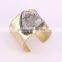Gold Electroplated Brass Bangles, Natural Agate Quartz Stone Druzy Bangles in Adjustable Size