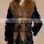 2015 popular style rabbit fur coat with racoon fur callor