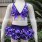 Purple clover print satin two pieces girls swimsuit swim wear for baby girls kids children 2-8Y