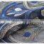 Newest design polyester gold/navy blue yarn embroidery lace fabric for dress