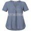 Wholesale apparel comfortable plain dyed lady sheer blouse