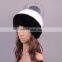 Double dyed color mink fur knitted hat with fur ball for lady