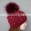 Top quality wool blend girls hat knitted adults bling bling hats