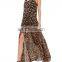 CHEFON V-neck Cut-out Straps Longline Leopard resort casual dress
