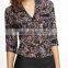 CHEFON Sexy Sheer Floral Print 2016 Black Long Sleeve Chiffon Blouse