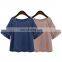 2017 summer sweet chiffon t shirt pink and blue short slevee cute t shirt