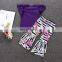 Fashion Wholesale Baby Clothing Set Purple Flower Stripe Ruffle Kids Boutique Outfits