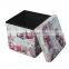 Hot sale good quality printed PU foldable seat box folding storage stool folding bed ottoman