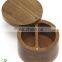 Kitchen Container Acacia Wood Round Divided Spice Box with Swivel Magnet Cover with 2 Compartments