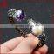 Wholesale Amazing double stone leather wrapped bangles, Fashion amethyst and pearl bangle