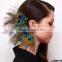 Indian natural peacock feather and grizzly feather earrings