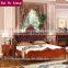 Wood frame structure and leather finish double bed with carving for bedroom furniture sets B-268
