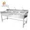 Triple bowls commercial stainless steel kitchen sink cabinet with backsplash and faucets for laundry food dish