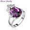 Fashion Big Amethyst Purple Zircon Crystal Ring Party Exaggerated Wedding Rings for Women Platinum Plated Gold Ring