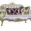 Elegant Purple & Green ButtonTufted Cuddle Sofa, Wood Carved Furniture Living Room Sofa, Retro Style Chesterfield Sofa Set