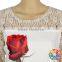 2017 latest women blouse rose flower printing lace sleeve women shirts