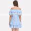 Off Shoulder Design Woman Summer Fashion Striped Blue Short Falbala Dress