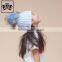 China Manufacturer Handmade Kids Winter Raccoon Fur Pompom 100% Acrylic Knitted Beanie Hat