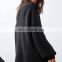 OEM Oversized Pullover Sweater Black V-Neckline Tassel Hem Loose Sweater Dress For Women