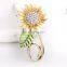 bling crystal gold plated sunflower shape brooch metal pin badge