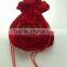 Custom RED luxurious Drawstring velvet Jewelry bags with round bottom21x16.5cm