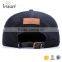custom made wholesale snapback hat leather fabric brim with leather patch