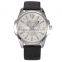 Stainless Steel Silver Case Black Leather Band Analog Date Quartz Men Business Watch
