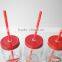 snowflake christmas promotional gift glass drinking mug with red lid