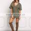 MGOO Customzied OEM Heavy Cotton 300g Tunic Tops Fashion Chocker Loose Oversized Shirts V Cut out