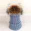 Myfur Adults Wholesale Winter Knitting Hat With Real Raccoon Fur Pom Pom