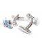 Light Blue Rhinestone Little Dog Men Cufflinks Silver