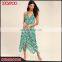 Summer new style deep v neck spaghetti strap dress green sheer chiffon woman dresses