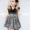Fashion summer kids outfit petal sleeve baby girls party wear dresses Toddler Infant leopard romper dress headband Set