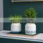 Top Fashion Decorative Pots Rectangle Metal Modern Garden Cheap Ceramic Succulent Smart Face Flower Pot With Bamboo Tray