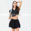Custom Logo Short Sleeve Top Match Golf Tennis Mini Skirt 2 Piece Tracksuit Women Sports Fitness Yoga Suit Set