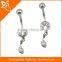 fashion stainless steel piercing body jewelry crystal belly button navel ring