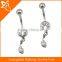 sexy hanging belly button rings crystal dangle leaf charm belly ring for female