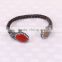 Natural Freshwater Pearl and Red Corall Bangle Bracelet, Crystal Zirzon Paved Leather Cord Druzy Jewelry Bracelets