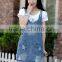 Summer women 2016 denim strap Sundress fashion cotton multi-pocket large size