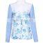 New design ladies fashion long sleeves allover print fabric combination high quality direct manufacture flower print blouses