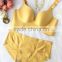 yellow women breathable seamless bra /ysm 10 color push up wireless bra set/ top quality women bra panties two piece set