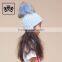 Manufacturer Handmade Kids Winter Raccoon Fur Pompom 100% Acrylic Knitted Beanie Hat