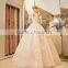 Modern A-line Off-shoulder Cap Sleeve Satin Ball gown with Long Tail wedding dresses TS38