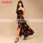 Women Casual One Piece Shoulder-straps Wrap Dress Black Long Floral Print Dress