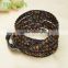 Topearl Jewelry 2016 Tiger Eye Fashion Bracelet Woven Leather Wrap Bracelet 33.5 Inches CLL136