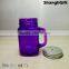 Purple Coating 480ml Wedding Mug Glass Mason Jar With Handle Lid Straw