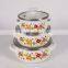 Flowers 3Pcs 12/14/16CM Glass Lid Enamel Pot Sets With Decoration