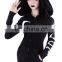 Wholesale custom women's fall/winter punk big hat moon letter printing long sleeve sweater double pocket zipper jacket