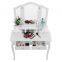 Wholesale Wood dressing table furniture with 3 folded mirrors 4 drawers and Cushioned Stool