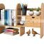 Bamboo Desktop Bookshelf Counter Top Bookcase Adjustable with 2 Drawers Desk Storage Organizer Display Shelf Rack for Office